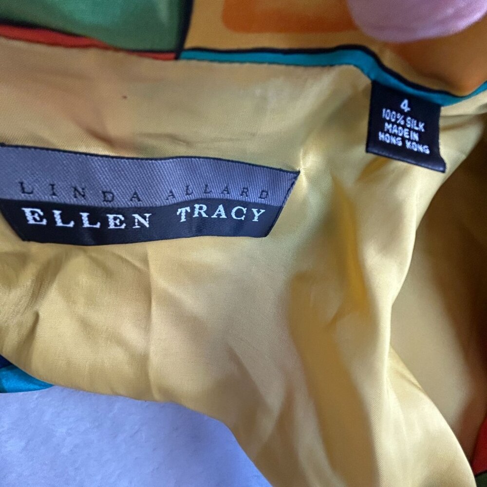 Linda Allard Ellen Tracy Womens Colorful Geometric Silk Blazer Jacket Size 4 - Picture 3 of 8